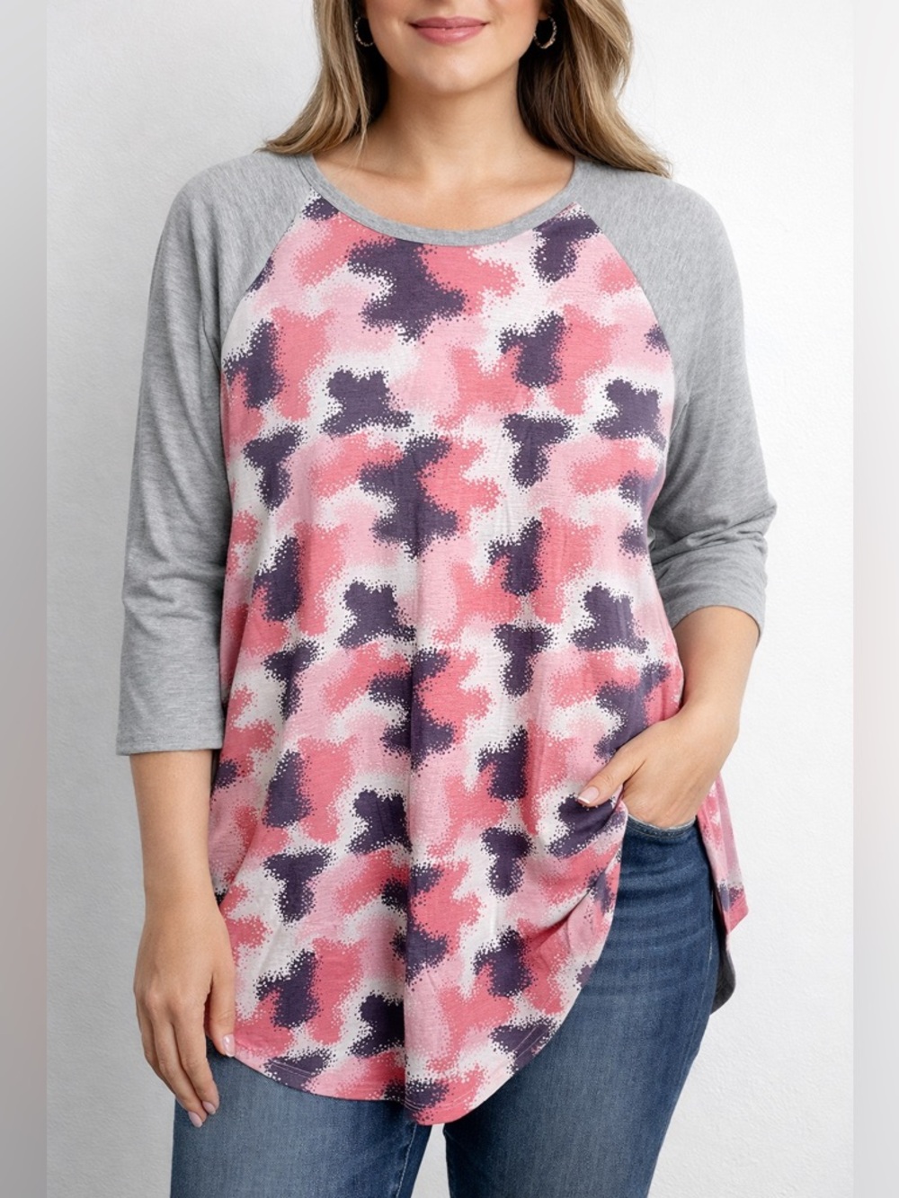 NEW Lularoe Raglan Sleeve Colorblock Top‎ Abstract Print Casual Soft Knit 3XL